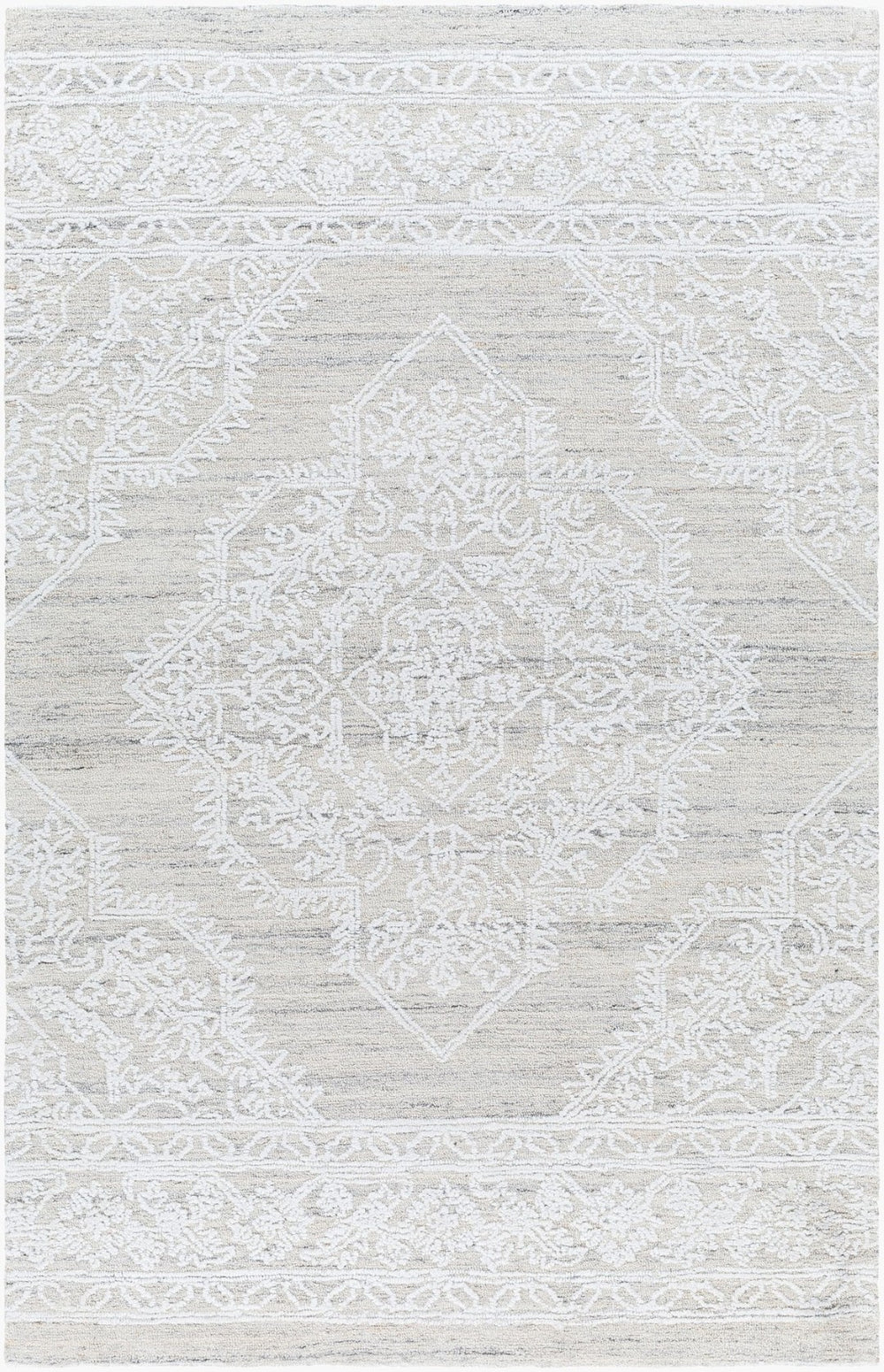 Livabliss Piazza Hand Tufted Traditional Accent Rug Recycled Pet Yarn for Entryway or Bath White, Light Gr 6' x 9' PZZ2300-69