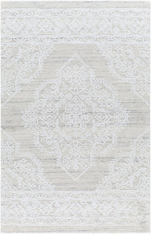 Livabliss Piazza Hand Tufted Traditional Accent Rug Recycled Pet Yarn for Entryway or Bath White, Light Gr 6' x 9' PZZ2300-69