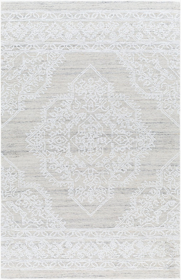 Livabliss Piazza Hand Tufted Traditional Accent Rug Recycled Pet Yarn for Entryway or Bath White, Light Gr 6' x 9' PZZ2300-69