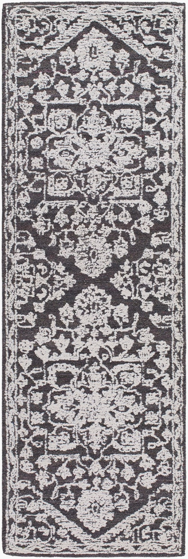 Livabliss Piazza Hand Tufted Geometric Area Rug Eco Friendly Pet Yarn Traditional Accent White, Charcoal 2'6" x 8' PZZ2302-268