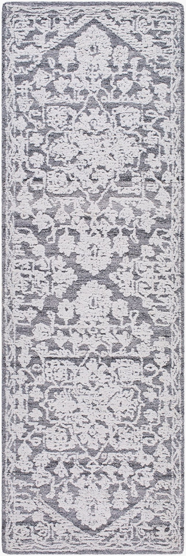 Livabliss Piazza Hand Tufted Geometric Accent Rug Sustainable Pet Yarn Entryway or Reading Nook White, Charcoal 2'6" x 8' PZZ2303-268