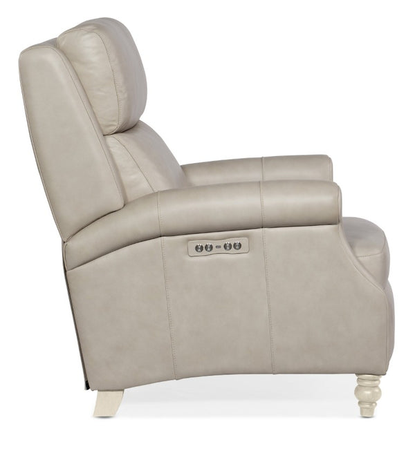 Hooker Furniture Hurley Luxe Power Recliner With Top-Grain Dove Leather, Motorized Headrest, Usb Port & Style Beige RC100-PH-090