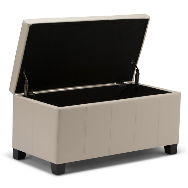 English Elm Dover Storage Ottoman Bench - Elegant Satin Cream Faux Leather With Child-Safe Storage Solution B136P159036