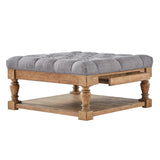 Homelegance By Top-Line Cadeo Baluster Pine Tufted Storage Ottoman Natural Pine