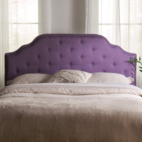 English Elm Tufted Queen Headboard with Nailhead Trim Solid Wood Frame and Adjustable Metal Legs Light Purple 57877.00LPUR