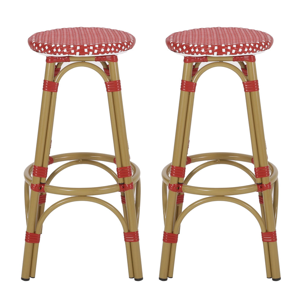 English Elm Outdoor Tropical Pe Rattan Backless Barstools Aluminum Frame Poolside Set of 2 72607.00RD