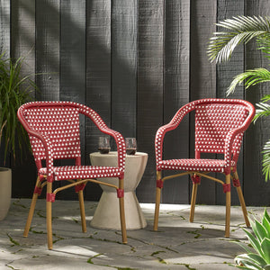 English Elm Bistro Chair Set of 2 French Country Woven Aluminum Outdoor Patio Seating Pair Red 72906.00RED
