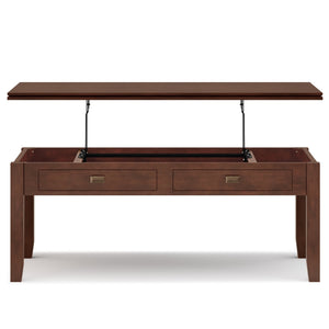 English Elm Artisan Lift Top Coffee Table - Rich Russet Brown With Hidden Storage For Living Room Elegance B136P158380