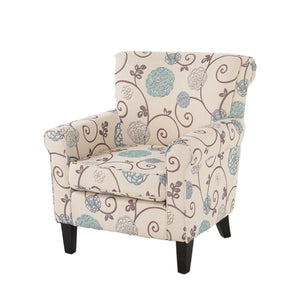 English Elm Jasmine Floral Upholstered Club Chair with Tapered Birch Legs and Tonal Piping Detail 52052.00WBLU