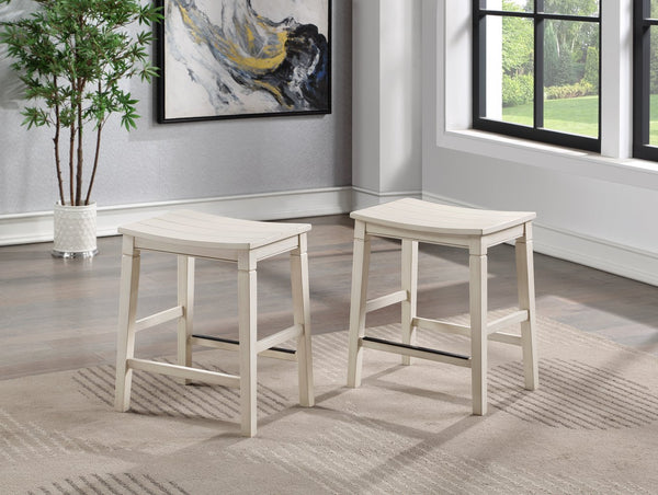 English Elm Steve Silver - Farmhouse 5-Pack Counter Dining Set Ivory – Plank-Top Table & Shaped Stool Seats, Compact Rustic Charm B081111835