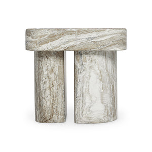 Bernhardt Bernhardt Arcadia Side Table With Faux Stone Kalta Top, Sculptural Totemic Legs, Rustic-Modern Charm 334123