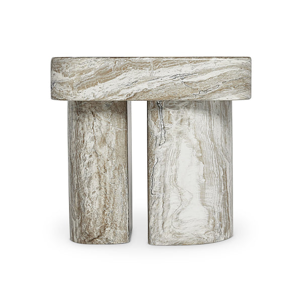 Bernhardt Bernhardt Arcadia Side Table With Faux Stone Kalta Top, Sculptural Totemic Legs, Rustic-Modern Charm 334123