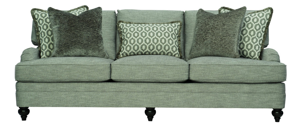 Bernhardt Bernhardt Tarleton Short Sofa With Plush Cushions, Wave Arms, Turned Wood Legs & 5 Pillows — Custom Upholstery Options - Made to Order B4266G