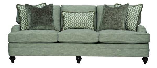 Bernhardt Bernhardt Tarleton Short Sofa With Plush Cushions, Wave Arms, Turned Wood Legs & 5 Pillows — Custom Upholstery Options - Made to Order B4266G