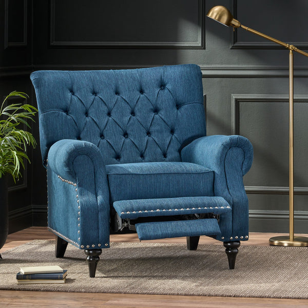 English Elm Christopher Knight Home® - Classic Classic Style Fabric Push Back Chair with Rivet Detail, Rolled Arms & Plush Cushions for Comfort and Stability Navy Blue 71909.00NBLU
