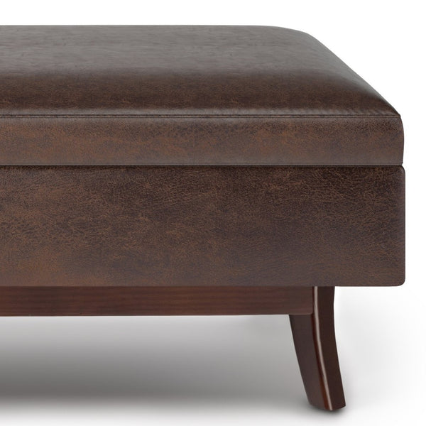 English Elm Owen Rectangular Storage Ottoman - Mid-Century Design In Distressed Chestnut Brown Faux Leather B136P159182-GIGA