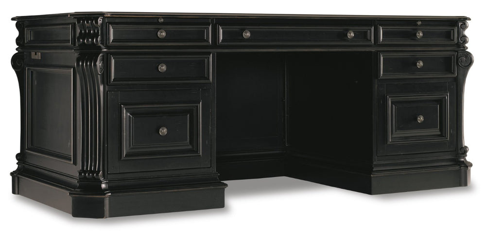 Hooker Furniture Telluride Cherry Executive Desk 76" With Bonded Leather Top, Carved Leather Insets & Storage Locks 370-10-363