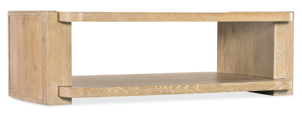 Hooker Furniture Retreat Rectangle Cocktail Table With Dune Oak Veneer, Interlocking Block Legs & Lower Shelf (58") 6950-80410-80