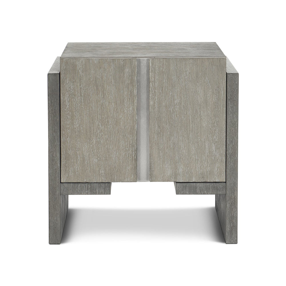 Bernhardt Bernhardt Cerused Acacia Side Table With Storage, Two-Tone Shale Finish, Soft-Close Doors & Steel Accent 306122