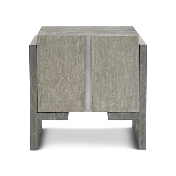 Bernhardt Bernhardt Cerused Acacia Side Table With Storage, Two-Tone Shale Finish, Soft-Close Doors & Steel Accent 306122