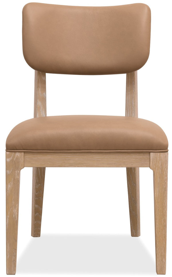 Hooker Furniture Banyon Banyon Bay Upholstered Side Chair — Klismos Leather Seat, Desert Oak Finish, Ergonomic 23.75" L 6081-75410-85