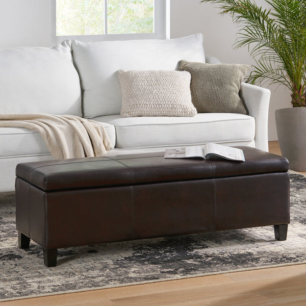 English Elm Glouster Bench Style Pu Leather Storage Ottoman with Soft Close Lid for Bedroom Brown 57742.00BRN