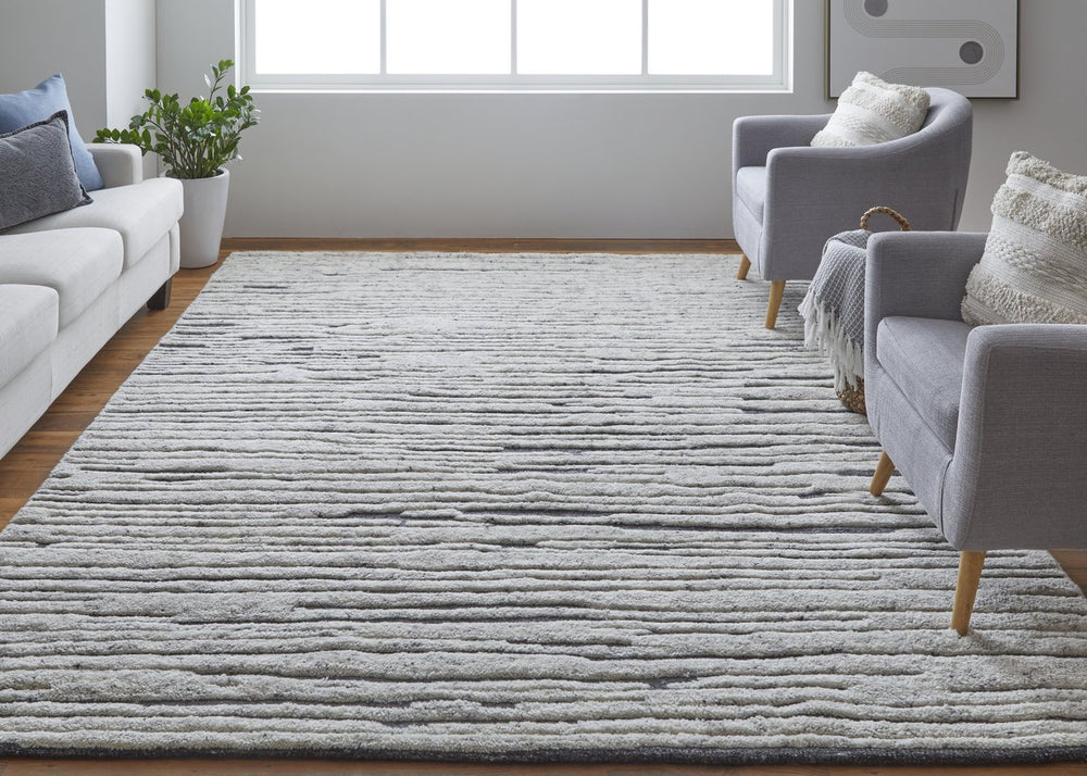 Feizy Rugs Broadfield Hand-knotted Wool Rug - Modern Scandinavian Design With High-low Pile And Stripes Ivory Wool T21t6037ivychlp00