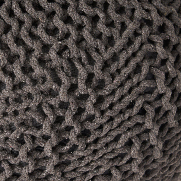 English Elm Christopher Knight Home® - Hazel Dark Grey Knitted Cotton Pouf 20"x20" Round — Handmade Eco-Friendly PET Yarn, Modern Texture 60495.00
