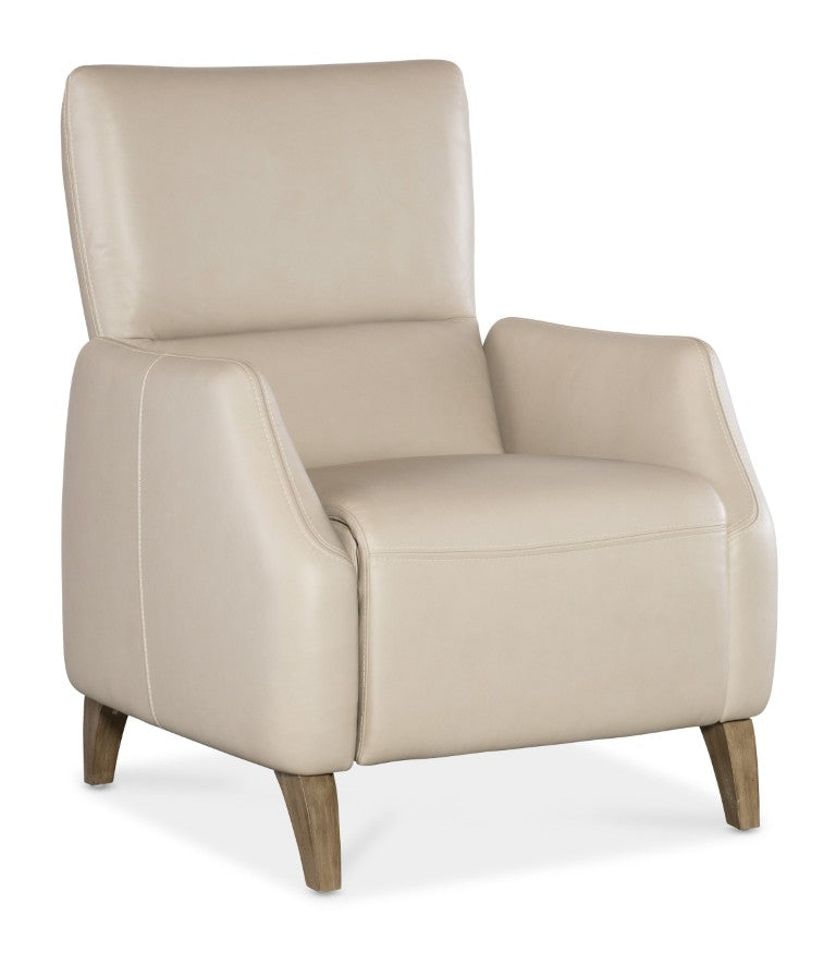 Hooker Furniture Rumero Semi-Aniline Top-Grain Leather Press-Back Recliner In Apollo Mineral With Light Wood Legs, Modern Elegance RC107-PB-083