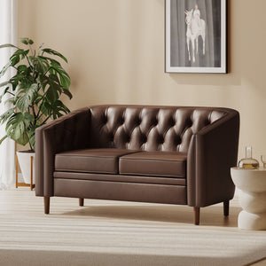 English Elm Christopher Knight Home® - LOVESEAT Diamond-Tufted PU Upholstery with Button Stitching, Tapered Birch Legs, Contemporary Chic Dark Brown 72248.00DBRN