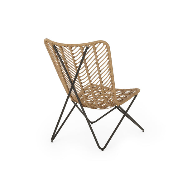 English Elm Gatlin Woven Wicker Outdoor Accent Chair Set Bohemian Curved Shell with Geometric Base 70650.00LBRN