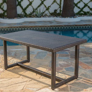 English Elm Christopher Knight Home® - SANTA rattan dining table with water-resistant iron frame, woven patio centerpiece for outdoor entertaining Brown Multi 62.5 L x 38 W x 6 H 62003.00MBRN