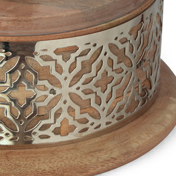 English Elm Christopher Knight Home® - LATTICE Mango Wood Hurricane Candle Holder with Ripple Glass, Handcrafted Boho Accent, Nickel Trim 72065.00