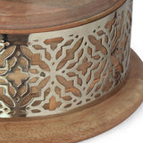 Christopher Knight Home® - Noble House - Woodworth Boho Handcrafted Mango Wood Hurricane Candle Holder, Natural and Nickel