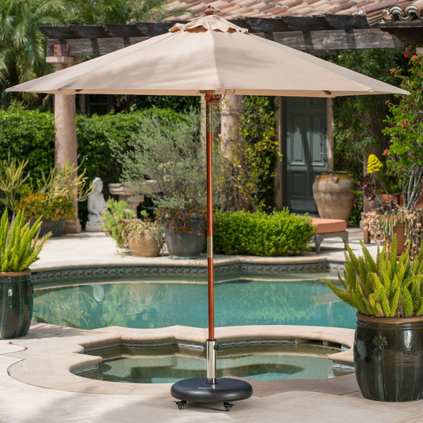 English Elm Wheelie Concrete Outdoor Umbrella Base with Locking Casters for Patio Stability Black 60454.00