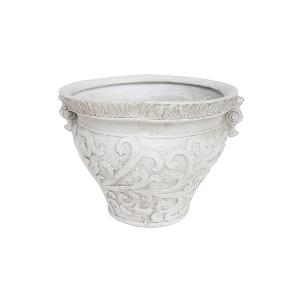 English Elm Largo Handcrafted Concrete Planter Antique White Aged Finish for Porch or Patio 63427.00WHI