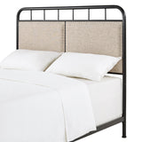 Homelegance By Top-Line Luiza Beige Upholstered Black Metal Queen Bed Brown Metal