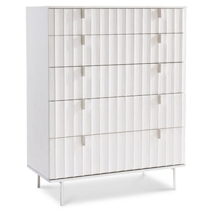 Bernhardt Bernhardt Fluted Modulum Tall Drawer Chest – White Adobe Faux-Stone, Polished Steel Base, 5 Soft-Close Drawers 315118
