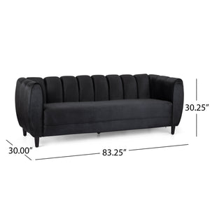 English Elm Miranda Channel Stitch Velvet Sofa Glam Living Room Seating with Tapered Birch Legs Black 68604.00ABLK_68604.00BBLK