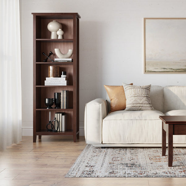 English Elm Artisan 5-Shelf Bookcase In Rich Russet Brown - Handcrafted, Adjustable, And Versatile Storage Solution B136P158386