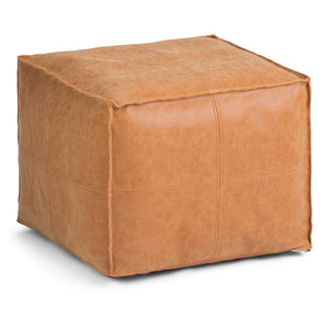 English Elm Brody Square Pouf - Handcrafted Distressed Light Brown Faux Leather Accent For Modern Living Spaces B136P159279