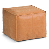 Hearth and Haven Tranquiluxe Faux Leather Square Pouf with Top Stitching Detail and Zipper B136P159279 Light Brown