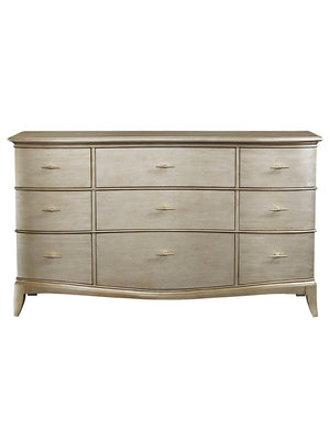 A.R.T. Furniture Starlite Dresser - Glamorous Nine-drawer Storage With Peri Finish & Champagne Hardware Elegance Silver, Silver Parawood Solids,Primavera Veneer,Metal 406130-2227
