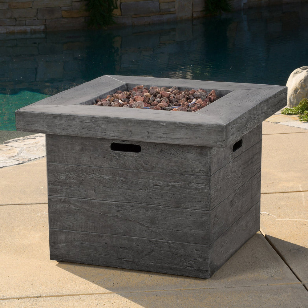 English Elm Anchorage Square Mgo Wood Burning Fire Pit Outdoor Patio Heat 40000 Btu Grey 57551.00GRY-40K