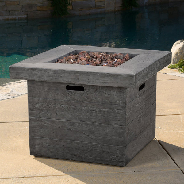 English Elm Anchorage Square Mgo Wood Burning Fire Pit Outdoor Patio Heat 40000 Btu Grey 57551.00GRY-40K