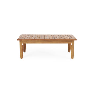 English Elm Christopher Knight Home® - Aston Teak Acacia Wood 3-Seater Outdoor Sofa Chat Set with Ottoman, Slat Design & Water-Resist Cushions 73001.00DGRY_74100.00DGRY