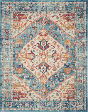 Nourison Passion PSN23 Machine Made Power-loomed Ornamental Border Indoor Only Bohemian Vintage Rug Ivory,Light Blue, Ivory Light Blue 100% Polypropylene 99446734952