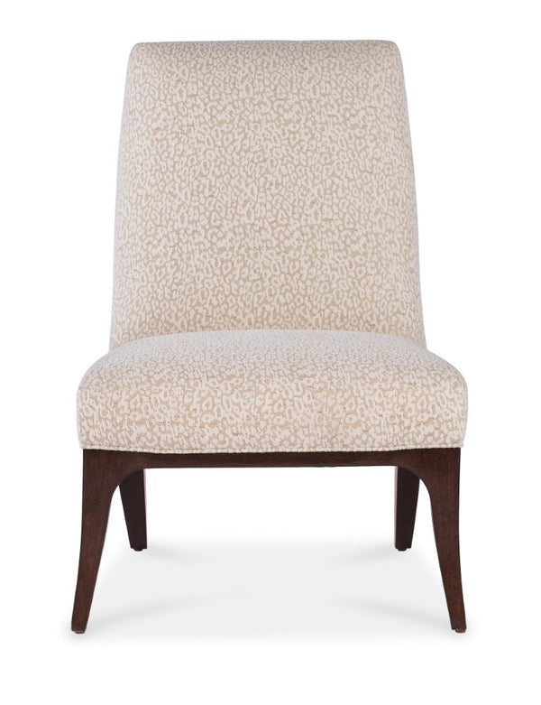 Hooker Furniture Bella Slipper Chair With Merrimac Ebony Upholstery, Curved Wood Back & Caviar Finish For Stylish Comfort Beige CC206-402