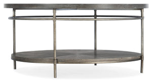 Hooker Furniture Round Starburst Cocktail Table With Acacia Veneer Top & Lower Shelf, Golden Brown Metal Frame, Transitional Design 5903-80111-85