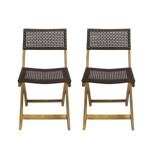 English Elm Christopher Knight Home® - HILLSIDE Woven Bistro Chair Set of 2 — Folding Wood Patio Seating with Handcrafted Caning, Low-Maintenance Comfort Brown 65092.00